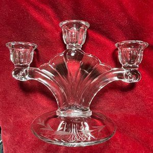 Vintage 1950s Heisey Elegant Glass 3 candle candelabra - Deco Style